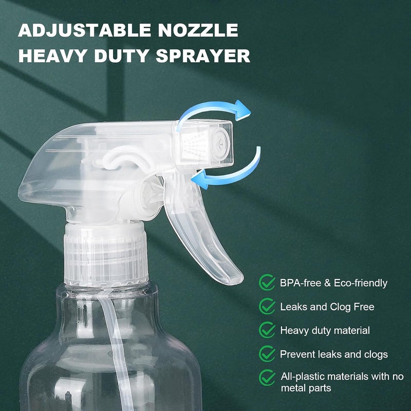 Hethyo Spray Bottles 16.9oz Plastic Spray Bottle for Hair Mist/Stream Heavy Duty Empty Spray Bottles for Cleaning Solutions, Plants (16.9oz-Clear) - Image 1